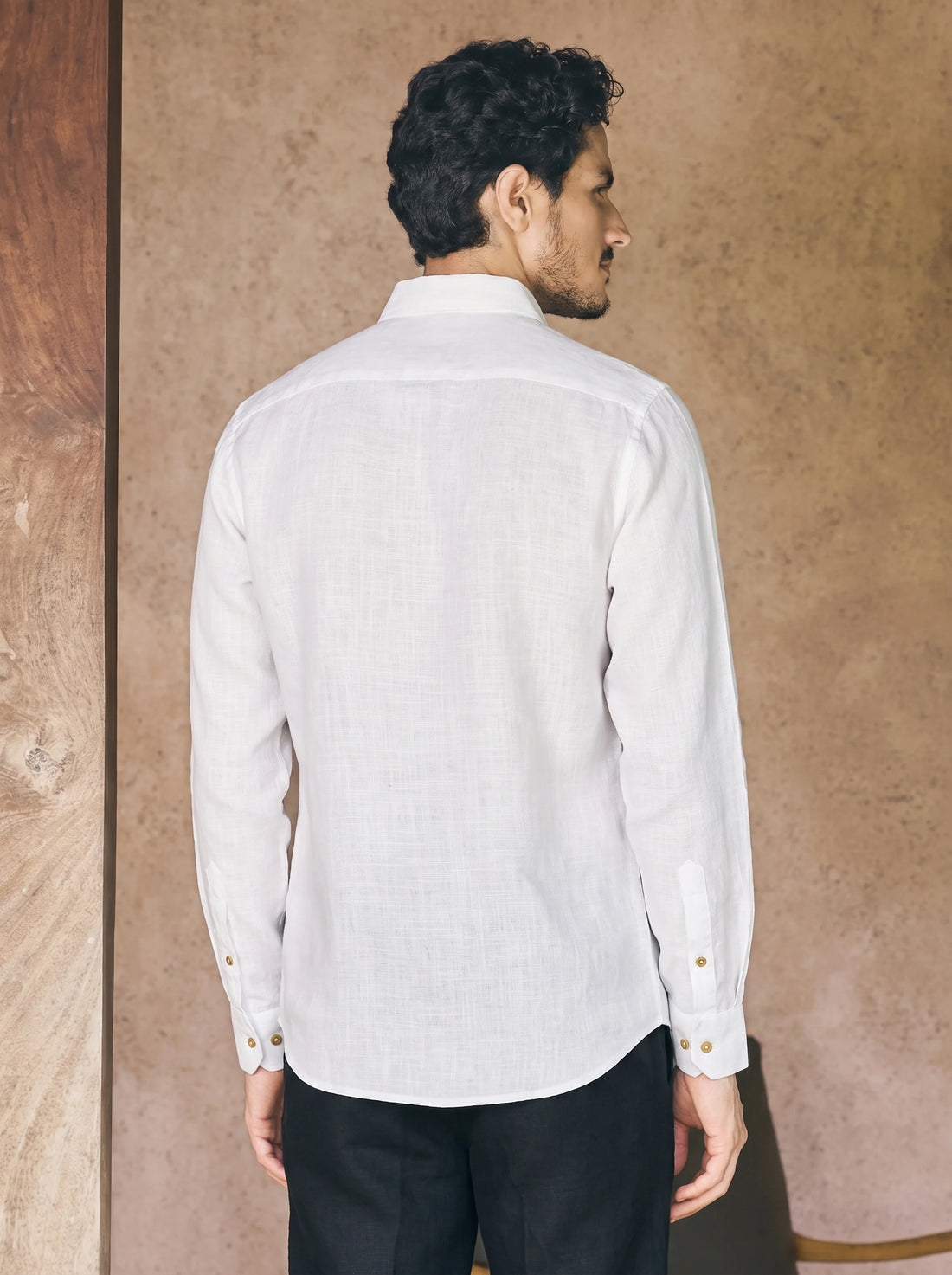 White  Linen Blend Shirt for Men – Button Down Casual Long Sleeve Shirt