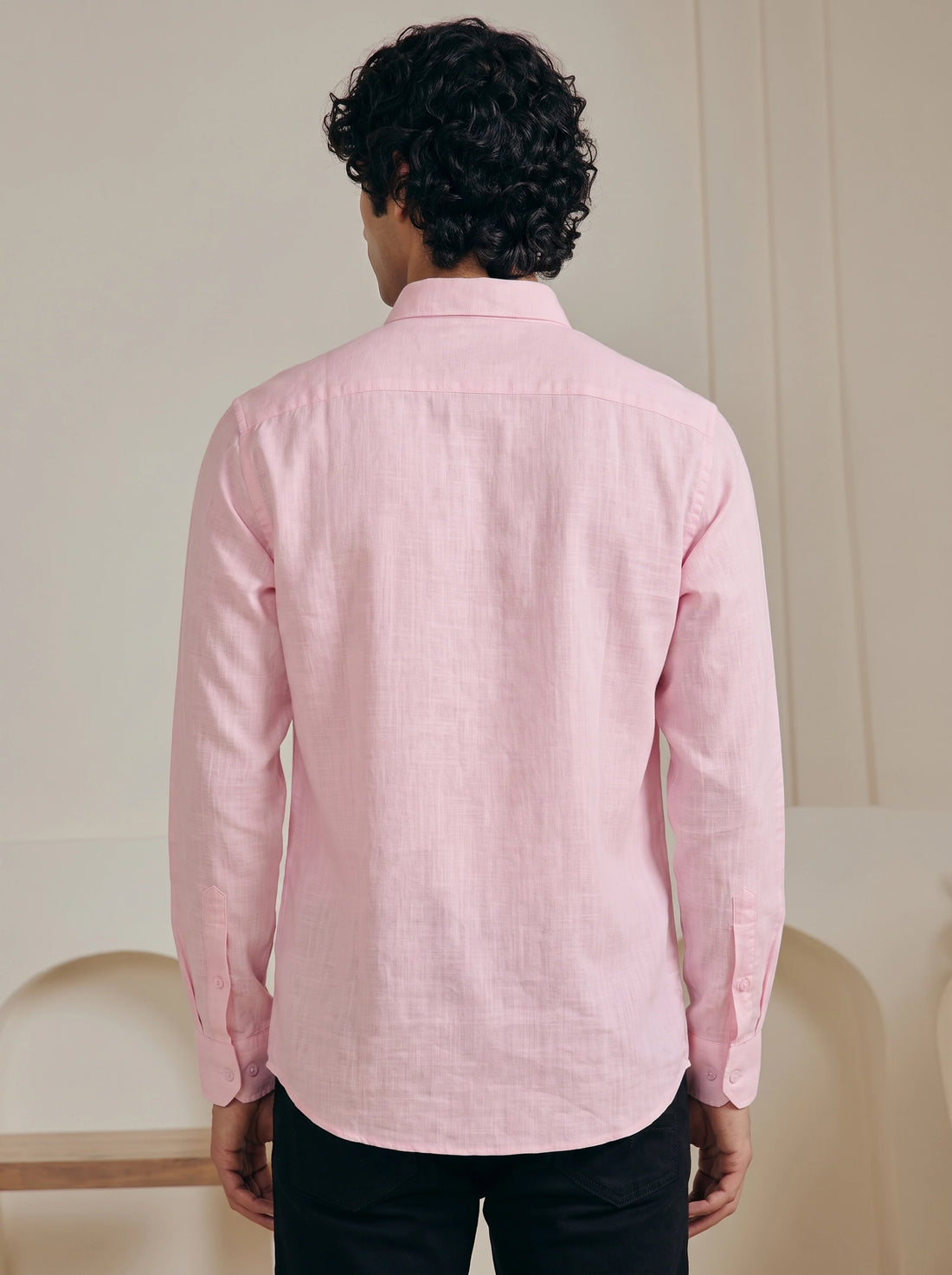 Light Pink Cotton Linen Shirt for Men Full Sleeve Formal Wear