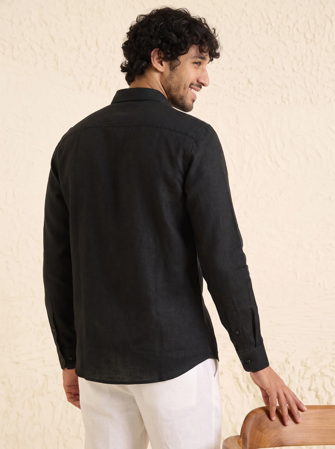 Black Cotton Linen Button Down Shirt for Men – Long Sleeve Casual Wear