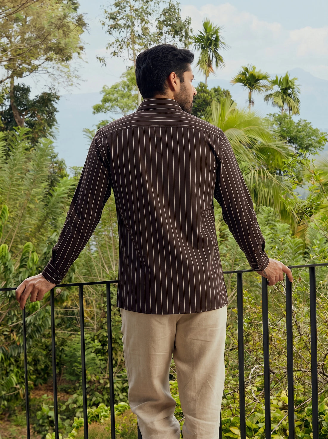 Brown Striped Premium Hemp Button Down Shirt for Men – Long Sleeve Casual Wear
