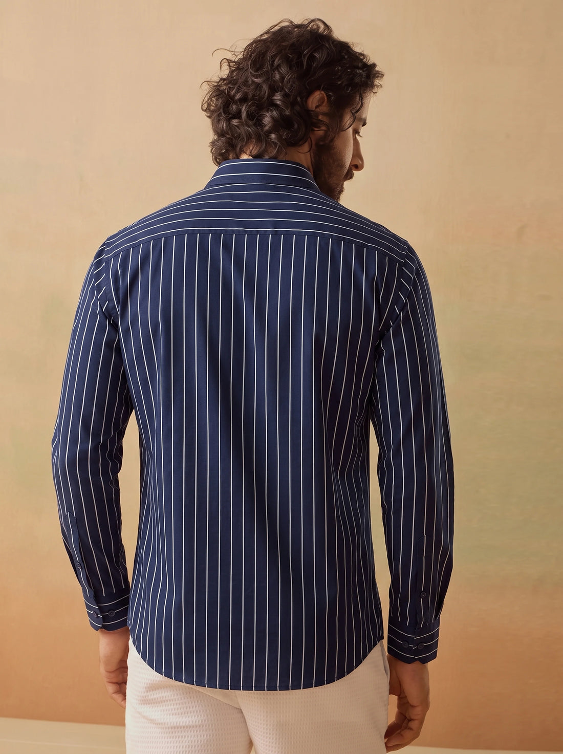 Navy Blue Striped Premium Hemp Button Down Shirt for Men – Long Sleeve Casual Wear